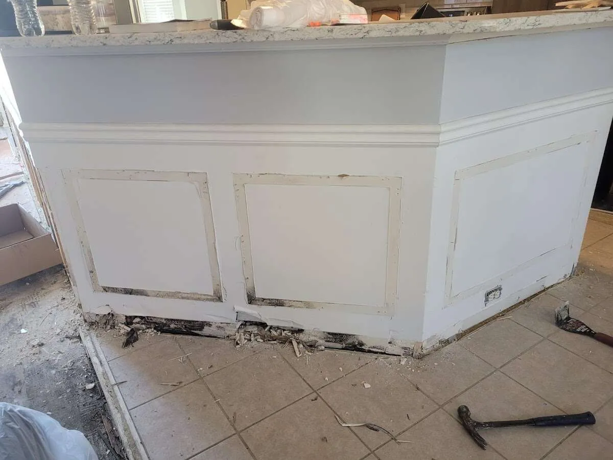 Water damage and mold on kitchen during Burst Pipe Cleanup in California